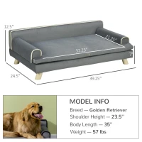 PawHut Dog Bed, Large Dog Couch with Washable Cover, Wooden Legs, Elevated Fancy Foam Pet Sofa for Medium & Large Breeds, Gray(m-3)