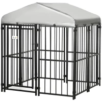 PawHut 4' x 4' Dog Kennel, Outdoor Dog Playpen Run with Waterproof, UV Resistant Canopy, Heavy-Duty Chain Link for Small and Medium Dogs(m-11)