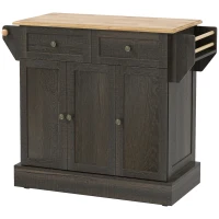 HOMCOM Triple-Cabinet Kitchen Island on Wheels, Kitchen Storage Cabinet with Drawers, Rolling Utility Cart Brown(m-1)