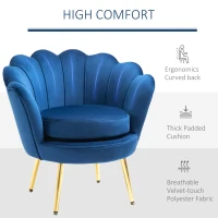 HOMCOM Velvet Armchair, Modern Accent Chair with Gold Metal Legs, Comfy Upholstered Barrel Chair for Living Room Bedroom Vanity Room, Blue(m-5)