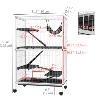PawHut 5-Tier Rolling Small Animal Cage, Deluxe Guinea Pig Cage, Ferret Cage for Mink Chinchilla Kitten Rabbit, Light Grey(m-3)