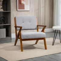 HOMCOM Armchair with Removable Seat and Back Cushion for Bedroom Tufted Living Room Chair with Faux Leather and Wood Legs Grey(m-8)