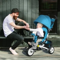Qaba 6 in 1 Tricycle for Toddler 1-5 Years with Parent-Push Handle, Blue(m-1)