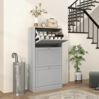 HOMCOM Modern Shoe Storage with 3 Flip Drawers and Adjustable Shelves, Shoe Cabinet Organizer for 12-18 Pairs of Shoes, Grey(m-1)