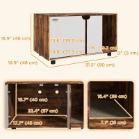 PawHut Hidden Cat Litter Box Enclosure with Double Doors and Sand Drain Pad, Rustic Brown(m-3)