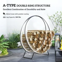 Outsunny 48" Firewood Rack with Waterproof Cover, Heavy Duty Wood Storage Holder Log Rack for Indoor Outdoor, Black(m-4)