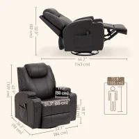 HOMCOM Massage Recliner Chair, Swivel Nursery Rocker Chair, Manual Reclining Sofa with 8 Vibration Points, PU Leather, Cup Holders, Side Pockets, for Living Room, Brown(m-3)