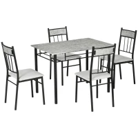 HOMCOM 5 Pieces Diner Tables Dining Room Sets for 4 People with Marble Effect Tabletop Padded Chairs and Metal Frame Grey(m-2)