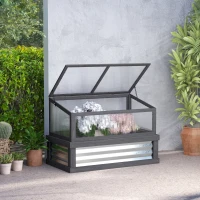 Outsunny Raised Garden Flower Bed Kit with Lean-to Greenhouse, Wooden Cold Frame Planter, 41" x 22.5" x 28.25", Gray(m-10)