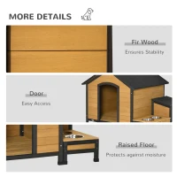 PawHut Wooden Outdoor Dog House, Cabin-Style Pet House with Feeding Bowls, Asphalt Roof, Storage Box for Dogs Up To 66 Lbs., Natural(m-6)