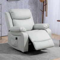 HOMCOM PU Leather Reclining Chair with Vibration Massage Rocker, Swivel Base, Rocking Function, Remote Control, Light Grey(m-8)