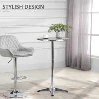 HOMCOM  Bar Table Aluminum Home Pub Indoor Outdoor Patio Use Adjustable Height Silver(m-4)