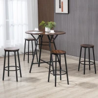 HOMCOM 5-Piece Bar Table and Chairs Set, Space Saving Dining Table with 4 Stools for Pub & Kitchen, Dark Brown(m-8)