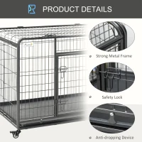 PawHut Folding Dog Crate Heavy Duty Cage for Extra Large Sized Dogs with Double Doors, Lockable Wheels Tray, 49" x 30" x 32"(m-5)