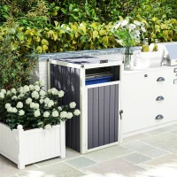 Outsunny Single Garbage Bin Shed, Lockable Outdoor Storage Shed with Openable Lid, Galvanized Frame for Garden Patio, Dark Grey(m-8)