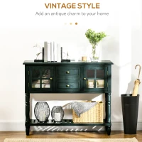 HOMCOM Vintage Console Table with 2 Drawers and Cabinets, Retro Sofa Table for Entryway, Living Room and Hallway, Vintage Blue(m-4)