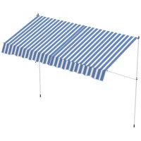 Outsunny 10x5ft Manual Retractable Awning, Patio Sun Shade Canopy Shelter with 5.6-9.2ft Support Pole, Water Resistant UV Protector, for Window, Door, Porch, Deck, Blue(m-11)