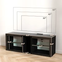 HOMCOM TV Stand Center for 55" with LED Lights and Power Outlets TV Television Cabinet with Adjustable Shelves High Gloss Black(m-3)