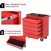 HOMCOM 5 Drawer Roller Tool Chest, Mobile Lockable Toolbox, Storage Organizer with Handle for Workshop Mechanics Garage, Red(m-4)