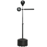 Soozier Free Standing Boxing Bag with Stand, Punching Speed Bag Reaction Bar Challenge with Suction Cups, 64-81in Adjustable Height for Teenagers and Adults, Black(m-11)