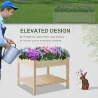 Outsunny 36" x 36" Raised Garden Bed with Storage Shelf, 2 Tiers Elevated Wooden Planter Box Stand for Vegetable Flower Herb, Indoor Outdoor Usage, Patio, Backyard, Natural(m-6)