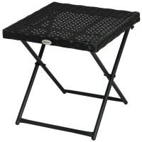 Outsunny Patio Wicker Coffee Table, Outdoor PE Rattan Garden Folding Side Table, 15.75"x15.75"x15.75", Black(m-2)
