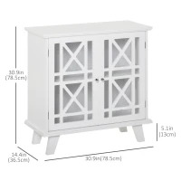 HOMCOM Storage Cabinet with Fretwork Doors and Shelf, Modern Freestanding Sideboard, Buffet, White(m-3)