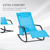 Outsunny Outdoor Rocking Chair, Chaise Lounge Pool Chair for Sun Tanning, Sunbathing, a Rocker with Side Pocket, Armrests & Pillow for Patio, Lawn, Beach, Blue(m-7)