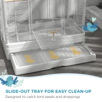 PawHut 39" Bird Cage for Budgie Finches Canaries Love Birds with Wooden Stands, Slide-Out Tray, Handles, Food Containers, White(m-4)