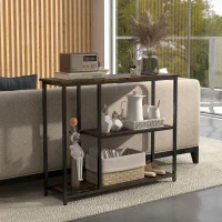 HOMCOM 39" Console Table, Entryway Table with 2 Storage Shelves, Steel Frame, Narrow Sofa Table for Living Room, Brown(m-10)