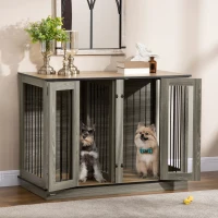 PawHut Furniture Style Dog Crate with Removable Divider, Dog Crate Side End Table Indoor with Double Doors, for Small to Large Dogs, 47" x 23.5" x 35", Dark Walnut(m-10)