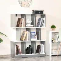 HOMCOM 3-Tier Wooden Bookcase, Display Shelf Freestanding Decorative Storage Shelving, Home Office Grey and White(m-1)