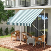 Outsunny 6.6'x5' Manual Retractable Patio Awning Window Door Sun Shade Deck Canopy Shelter Water Resistant UV Protector Green and White(m-8)