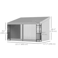 Outsunny 10' x 13' Wall Pergola, Outdoor Gazebo with 2 Curtains and 2 Nettings, UV Resistant, for Patio, Deck, Light Grey(m-3)