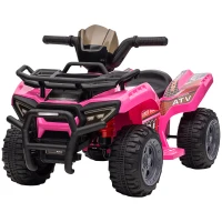 Aosom 6V Kids ATV Quad, 4 Wheeler Battery Powered Electric Ride on Car with Music, Forward, for Boys and Girls Ages 18-36 Months, Pink(m-11)