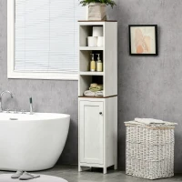 kleankin Tall Bathroom Storage Cabinet, Freestanding Tower Cabinet with 3 Open Shelves and Adjustable Shelf, Antique White(m-9)