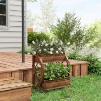 Outsunny Wooden Wagon Planter Box, 2-Tier Raised Garden Bed, for Vegetables Flowers Herbs(m-7)