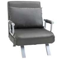 HOMCOM Single Person Folding 5 Position Convertible Sofa Bed Sleeper Chair Chaise Lounge Couch w/Pillow & Steel Frame, Dark Grey(m-1)