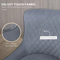 HOMCOM Dining Chairs Set of 2, Modern Wingback Kitchen Chairs with Velvet Fabric Upholstery, Tufted, Steel Legs, Accent Arm Chairs for Living Room, Dining Room, Bedroom, Grey(m-6)