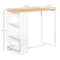 HOMCOM Modern Bar Table Counter Height Dining Table with 3 Storage Shelves for Kitchen, Dining Room, Living Room, White(m-3)