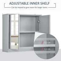HOMCOM Wall Mounted Bathroom Medicine Cabinet Mirrored Cabinet with Hinged Door 2-Tier Storage Shelves Grey(m-4)