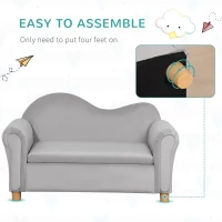 Qaba Ergonomic Foam Kids Sofa with Inner Toy Storage Chest, Velvet Kids Couch with Soft Arms, Children's Lounge Furniture, Gray(m-6)