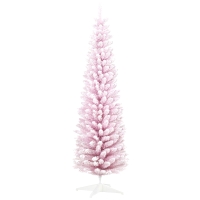 HOMCOM 7' Decorated Christmas Tree Snow Flocked Artificial Christmas Tree with Pencil Shape, Realistic Branches, Pink