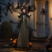 HOMCOM 6' Life Size Outdoor Animated Prop Zombie with Realistic Skeleton Chest, Scary Sharp Teeth, Sound and Motion Activated(m-10)