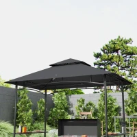 Outsunny 8' x 5' Barbecue Gazebo, 2-Tier BBQ Gazebo with 2 Side Shelves, Storage Basket, Hanging Hooks, Dark Grey(m-9)