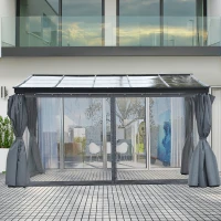 Outsunny 10' x 13' Outdoor Patio Gazebo with Sloping Polycarbonate Roof, Durable Aluminum Frame, & Netting Curtain(m-2)