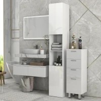 kleankin Tall Bathroom Cabinet, High Gloss Storage Cabinet with Doors and Adjustable Shelves, 11.8" x 11.8" x 71.5", White(m-8)
