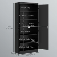 HOMCOM 70" 4-Door Storage Cabinet, Freestanding Pantry Cabinet with Adjustable Shelves for Living Room, Black(m-3)