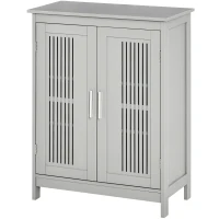 kleankin Modern Bathroom Floor Cabinet, Free Standing Linen Cabinet, Storage with 3 Tier Adjustable Shelves, Grey(m-11)