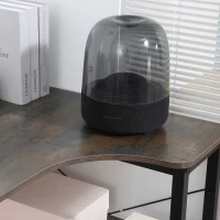 HOMCOM L-Shaped Computer Desk Home Office Corner Desk Study Workstation Table with 2 Shelves, Steel Frame, Charcoal Grey(m-10)